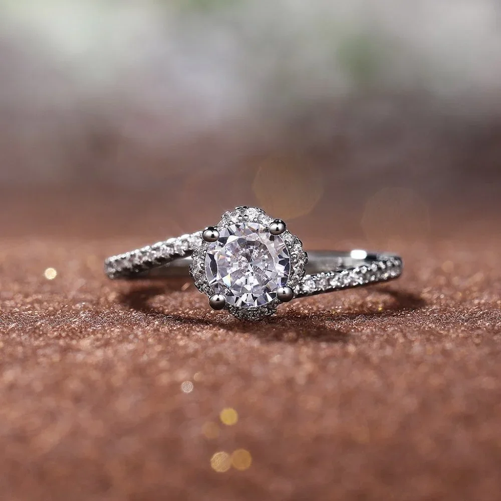 😍Beautiful CZ Diamond Twisted Macro Pave Silver Pure Flower Wedding Ring, K844 - Picture 3 of 8